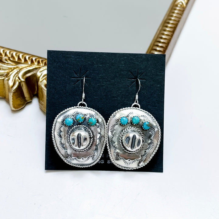 Bobby Platero | Native American Handmade Sterling Silver Cowboy Hat Earrings with Kingman Turquoise