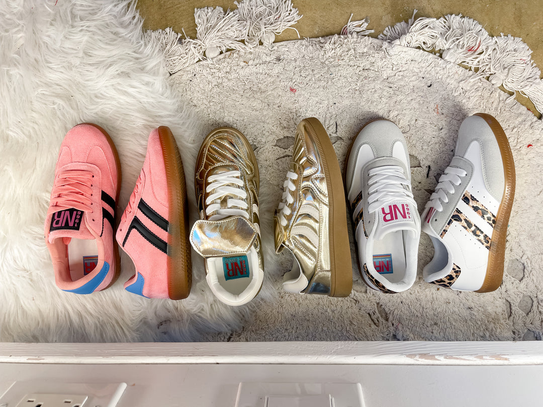 Naughty Monkey | Right on Track Retro Lace-Up Sneaker in White with Leopard Print Detail