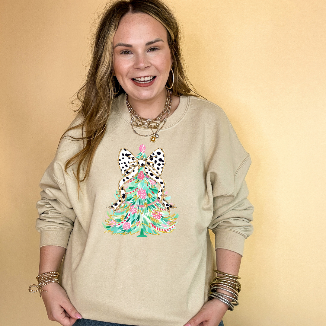 Online Exclusive | Holiday Floral Christmas Tree with Dalmatian Bow Graphic Sweatshirt in Multiple Color Options