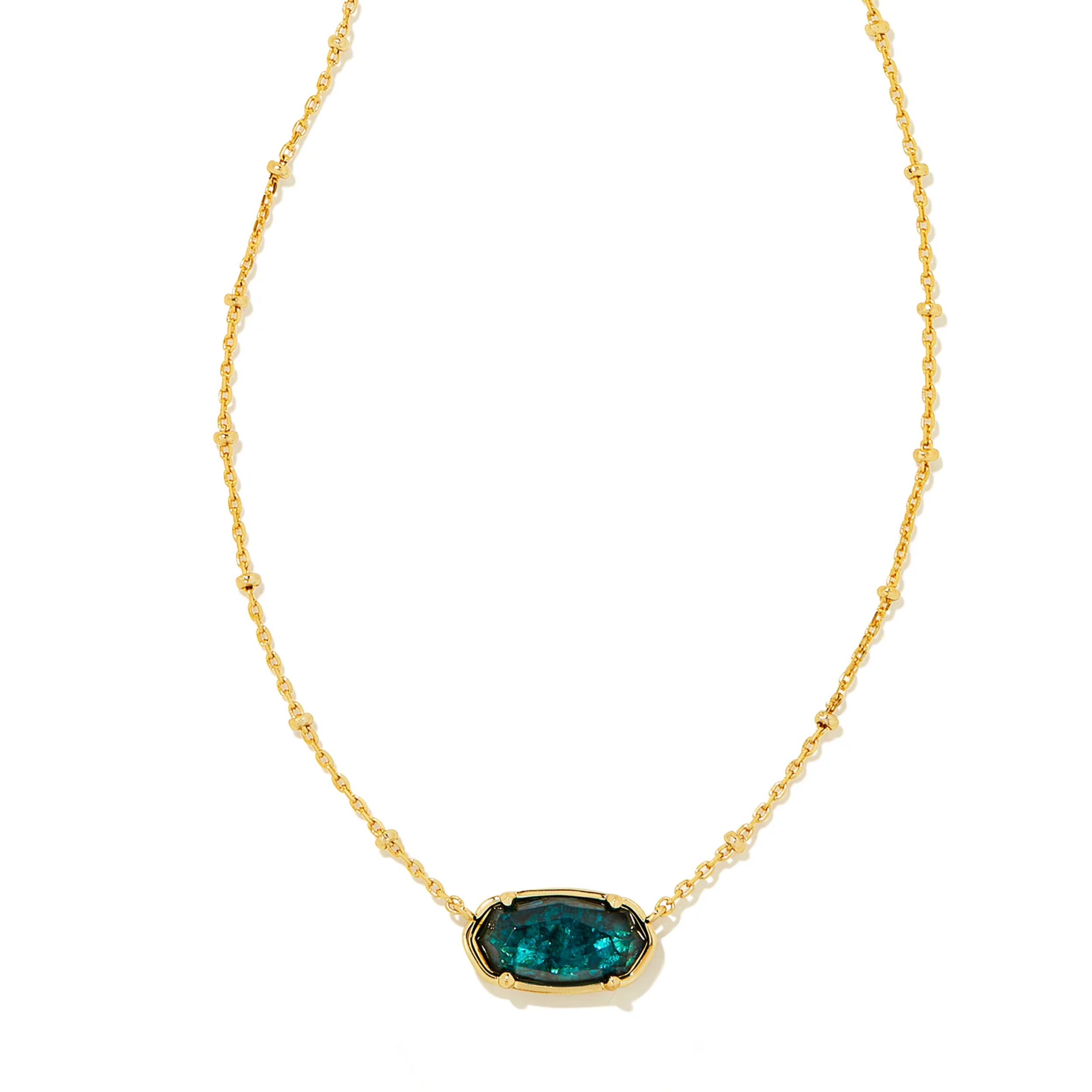 This Faceted Elisa Gold Pendent Necklace in Dark Teal Mica by Kendra Scott is pictured on a white background.