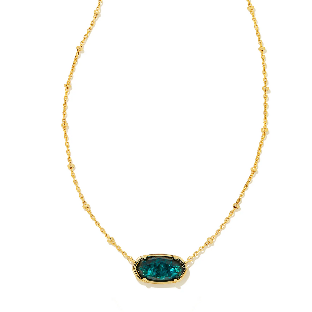 This Faceted Elisa Gold Pendent Necklace in Dark Teal Mica by Kendra Scott is pictured on a white background.