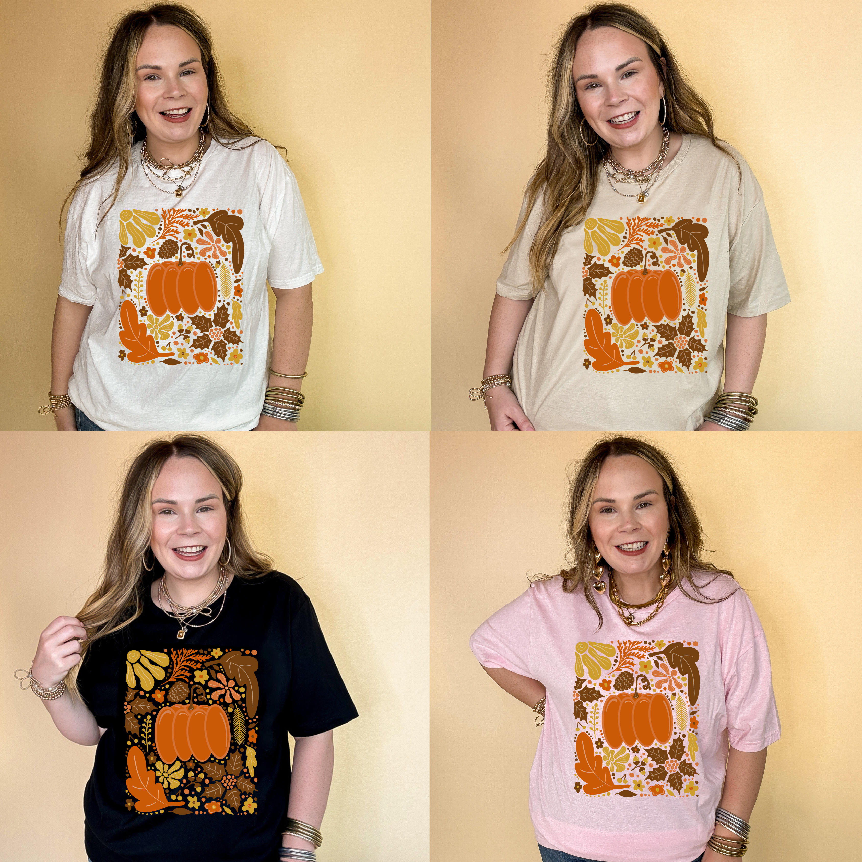 Online Exclusive | Fall Mania Graphic Tee with Hand drawn Pumpkin and leaves in Multiple Color Options