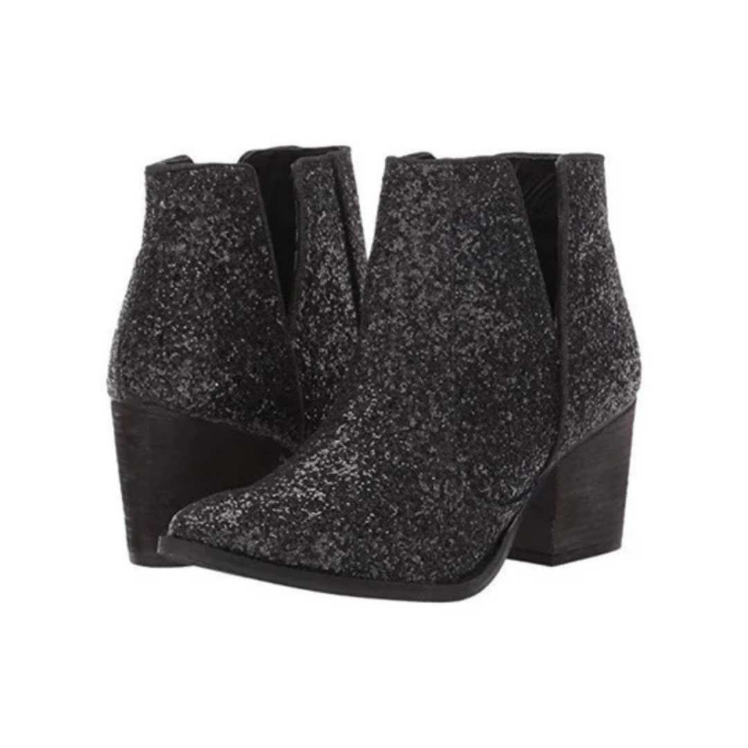 Online Exclusive | Fiera Heeled Glitter Booties in Black