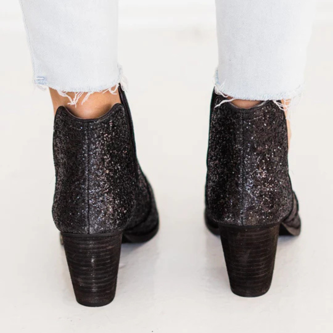 Online Exclusive | Fiera Heeled Glitter Booties in Black