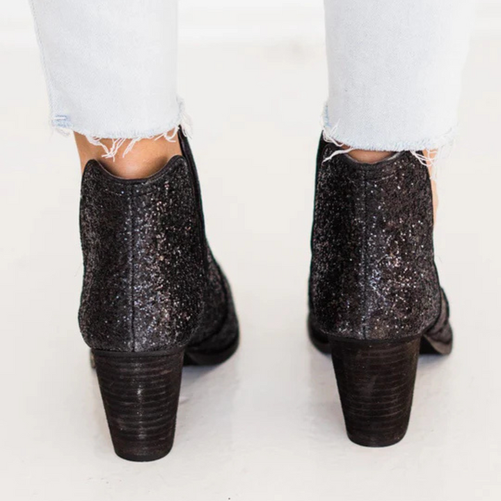 Online Exclusive | Fiera Heeled Glitter Booties in Black
