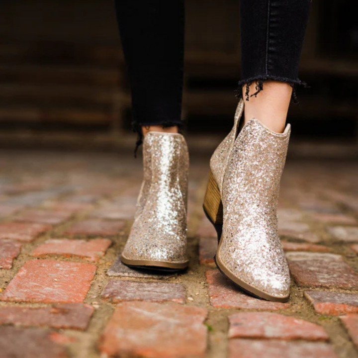 Online Exclusive | Fiera Glitter Booties in Gold