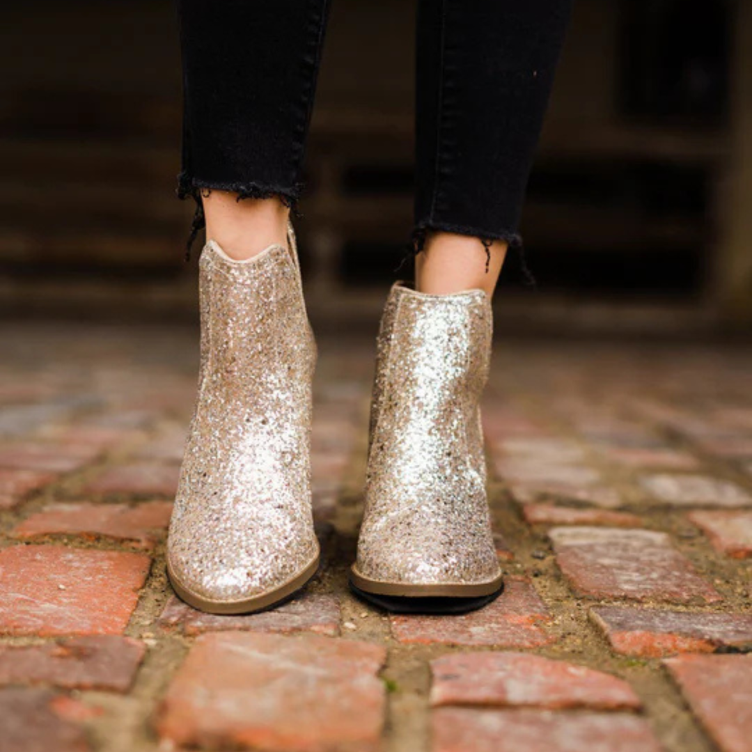 Online Exclusive | Fiera Glitter Booties in Gold