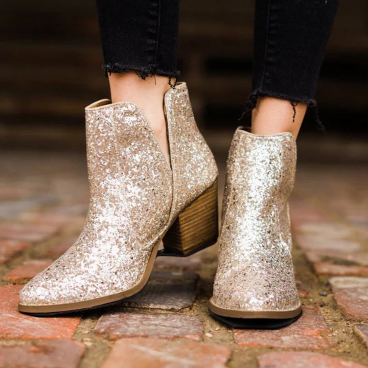 Online Exclusive | Fiera Glitter Booties in Gold