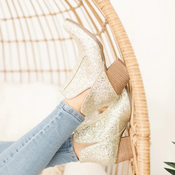 Online Exclusive | Fiera Glitter Booties in Gold