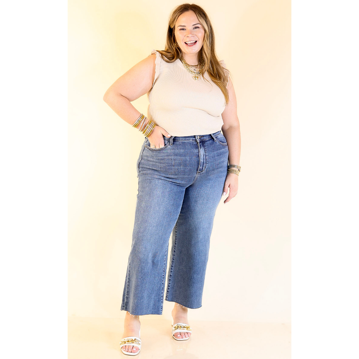 Flirty Frill Scoop Neck Top with Ruffle Sleeves in Ivory
