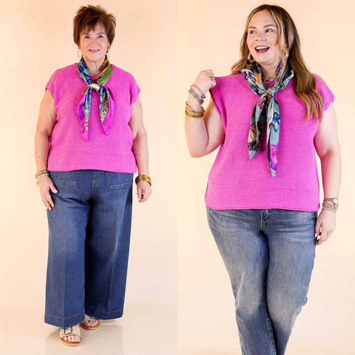 Featuring a crew neck, cap sleeves, and a small side slit, this piece is perfect for layering or wearing solo. Available in a range of colors. Sizes Small through Large.