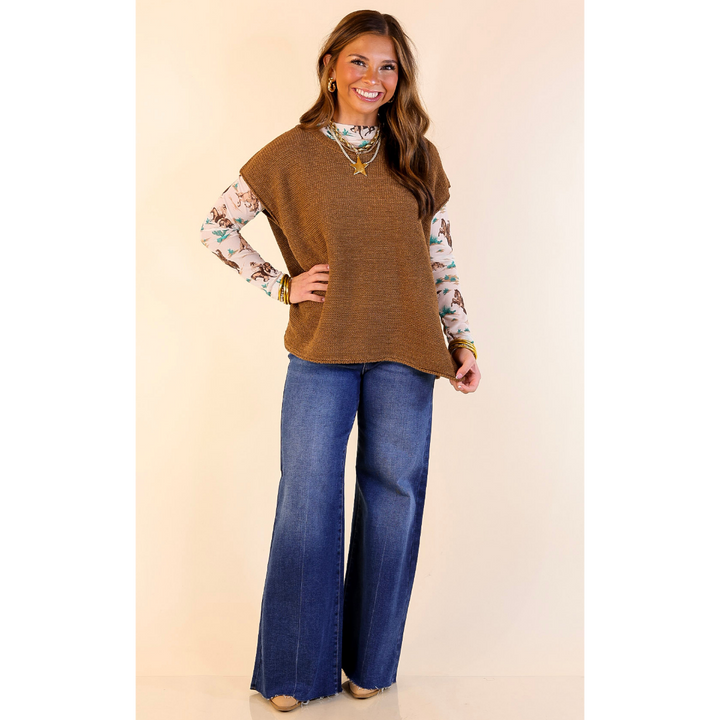 Forever Favorite Oversized Crew Neck Sweater Vest in Camel Brown