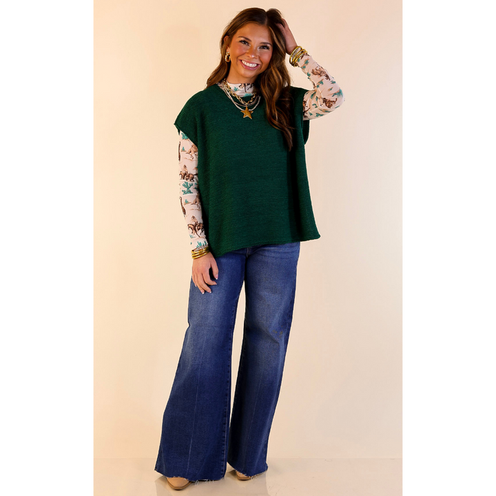 Forever Favorite Oversized Crew Neck Sweater Vest in Hunter Green