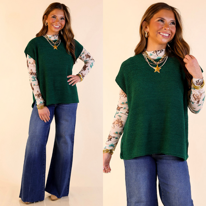 Forever Favorite Oversized Crew Neck Sweater Vest in Hunter Green