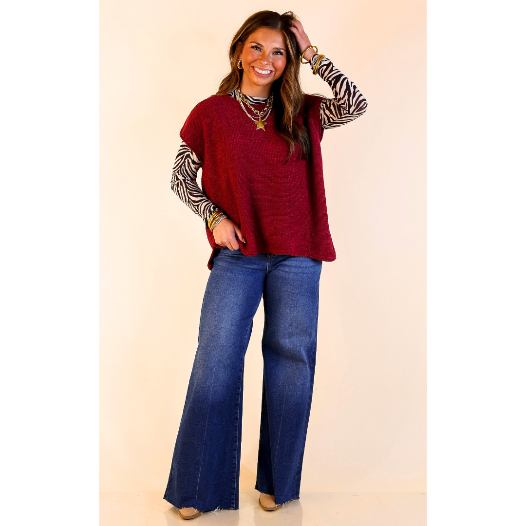 Forever Favorite Oversized Crew Neck Sweater Vest in Maroon