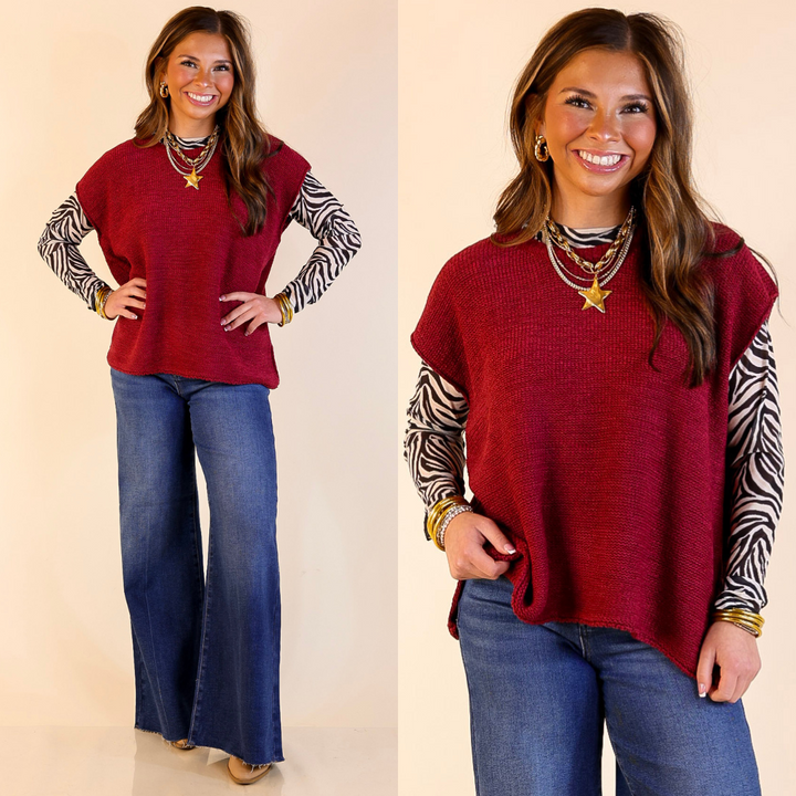 Forever Favorite Oversized Crew Neck Sweater Vest in Maroon
