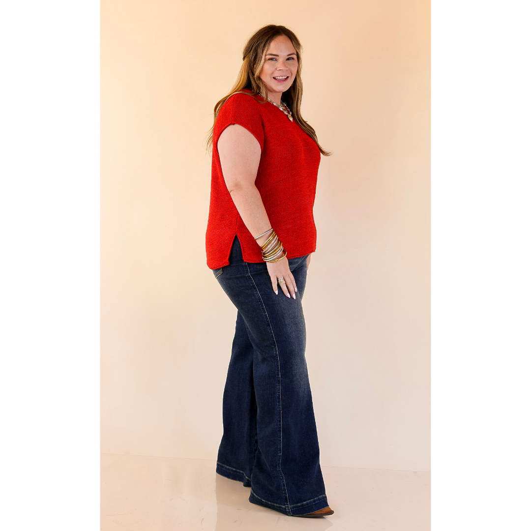 Forever Favorite Oversized Crew Neck Sweater Vest in Ruby Red