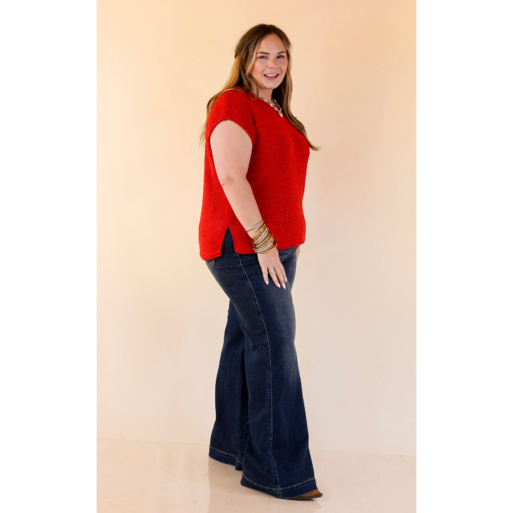 Forever Favorite Oversized Crew Neck Sweater Vest in Ruby Red