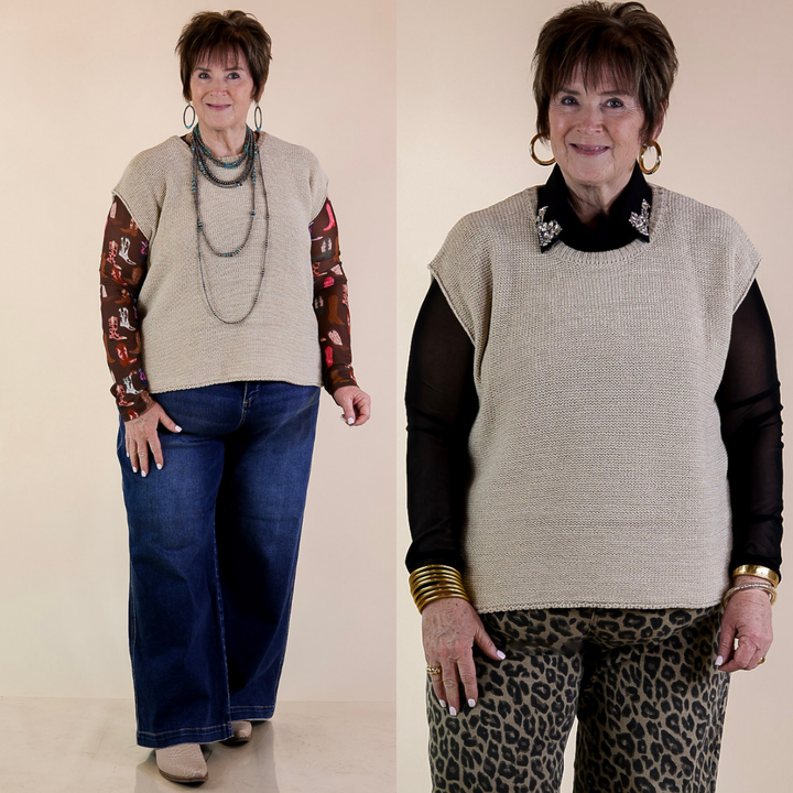 Forever Favorite Oversized Crew Neck Sweater Vest in Light Mocha Brown