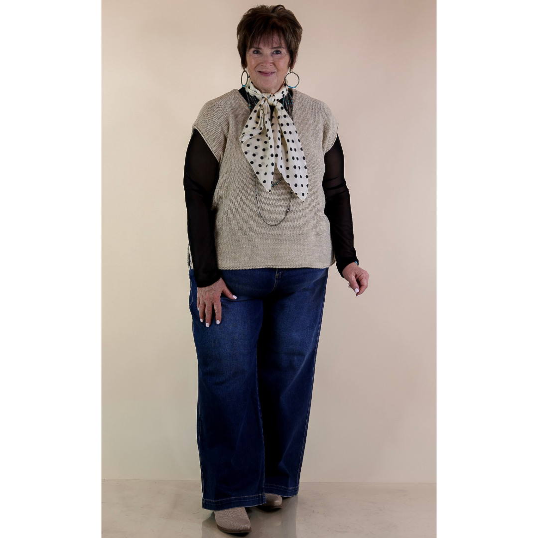 Forever Favorite Oversized Crew Neck Sweater Vest in Light Mocha Brown
