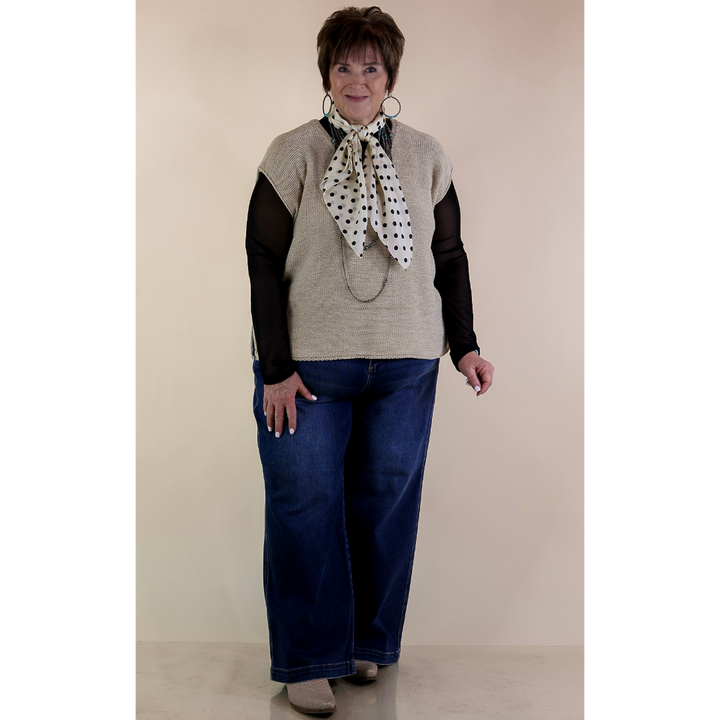 Forever Favorite Oversized Crew Neck Sweater Vest in Light Mocha Brown