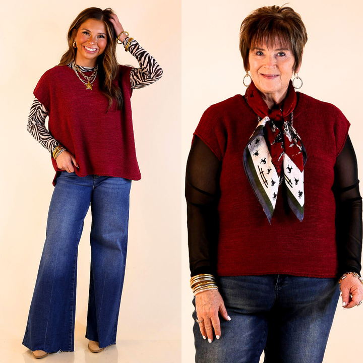 Forever Favorite Oversized Crew Neck Sweater Vest in Maroon