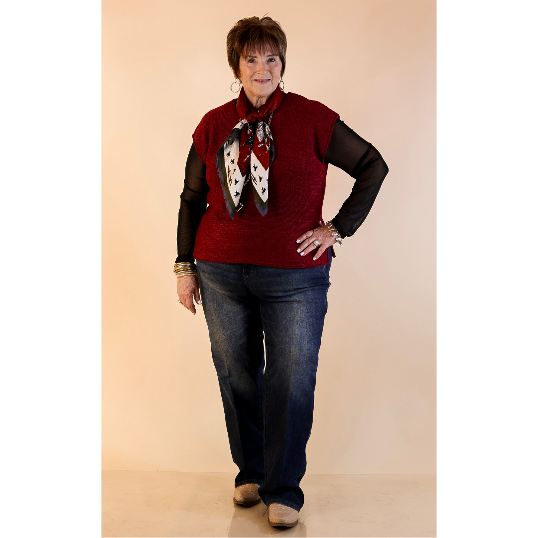 Forever Favorite Oversized Crew Neck Sweater Vest in Maroon