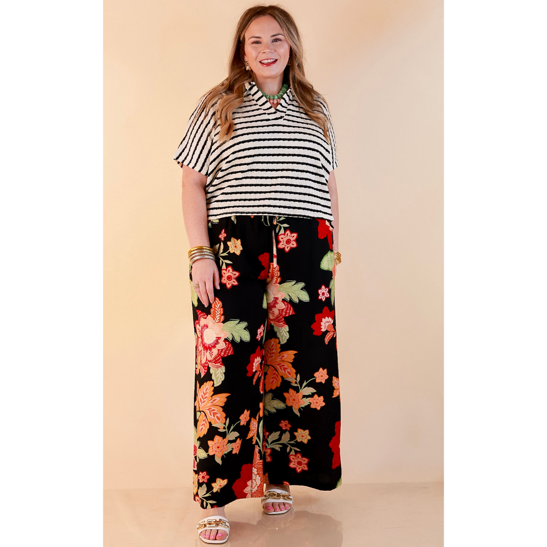 Fresh Picked Floral Print Wide Leg Pants in Black