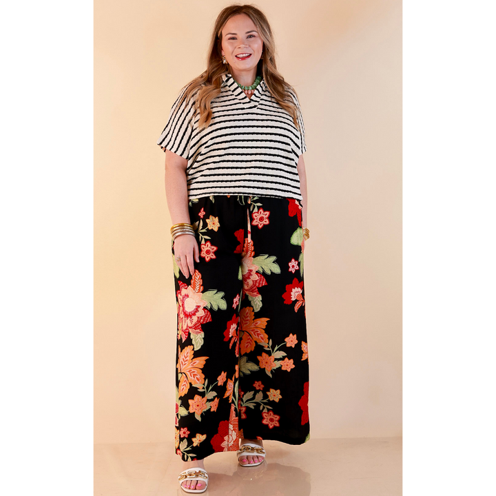 Fresh Picked Floral Print Wide Leg Pants in Black
