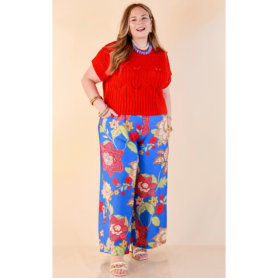 Fresh Picked Floral Print Wide Leg Pants in Blue