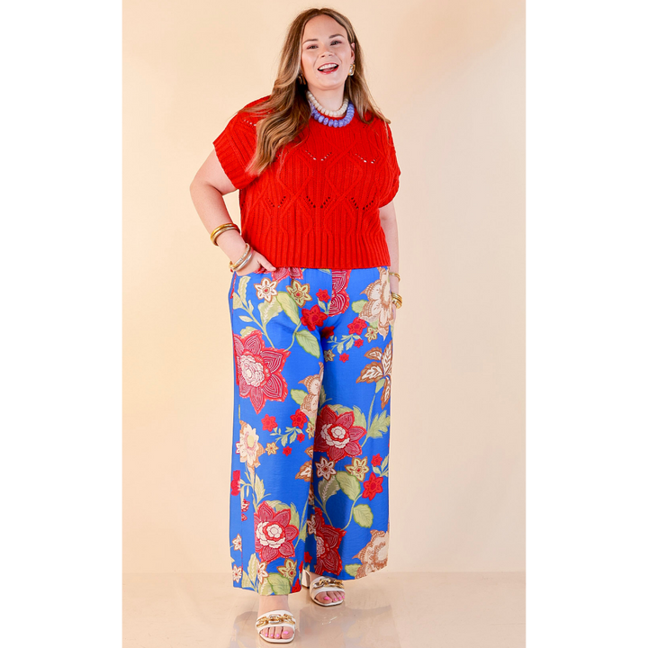Fresh Picked Floral Print Wide Leg Pants in Blue