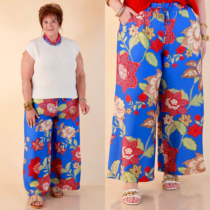Fresh Picked Floral Print Wide Leg Pants in Blue