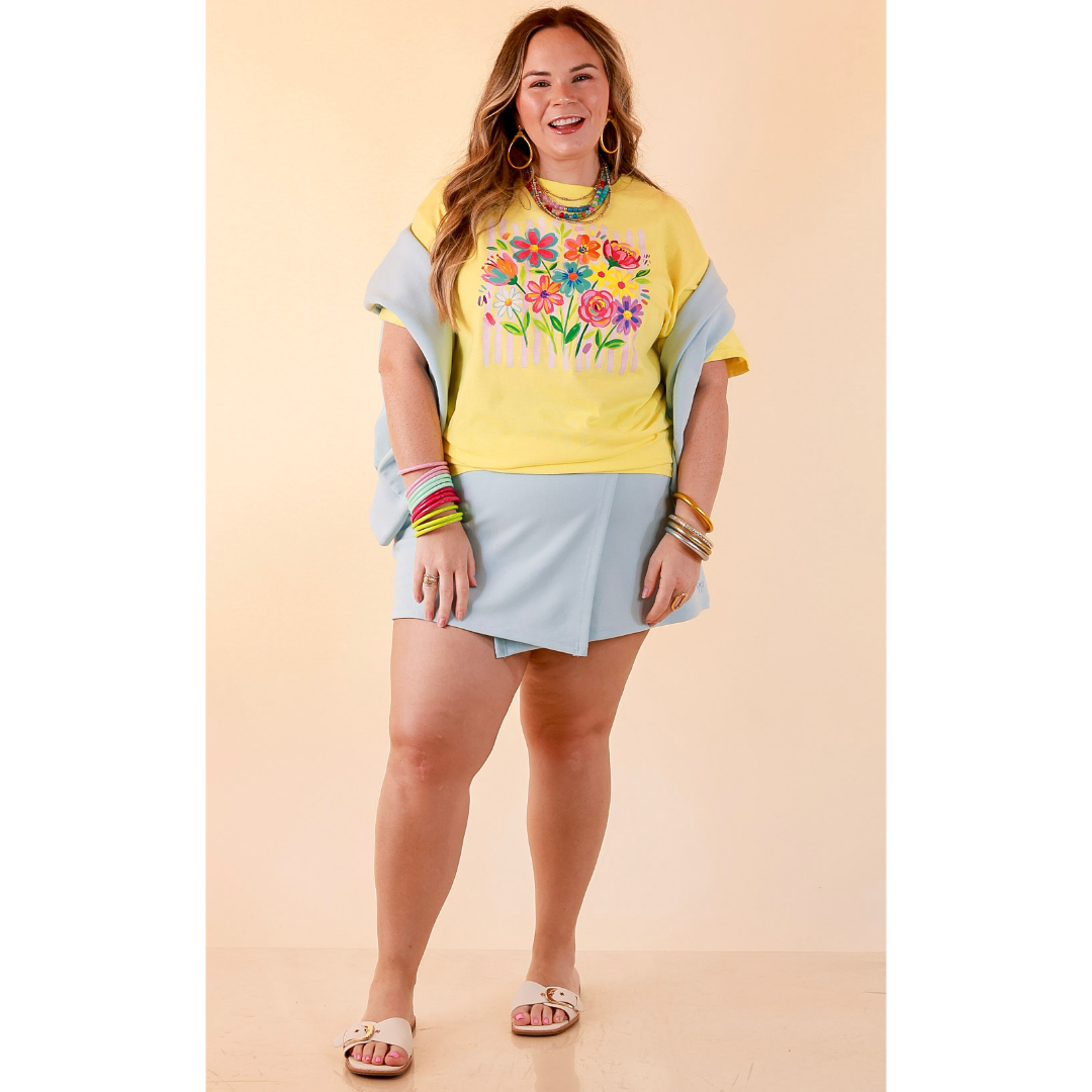 Freshly Picked Floral and Stripe Print Short Sleeve Graphic Tee in Yellow