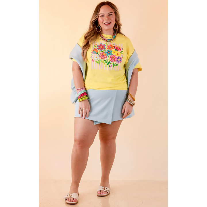 Freshly Picked Floral and Stripe Print Short Sleeve Graphic Tee in Yellow