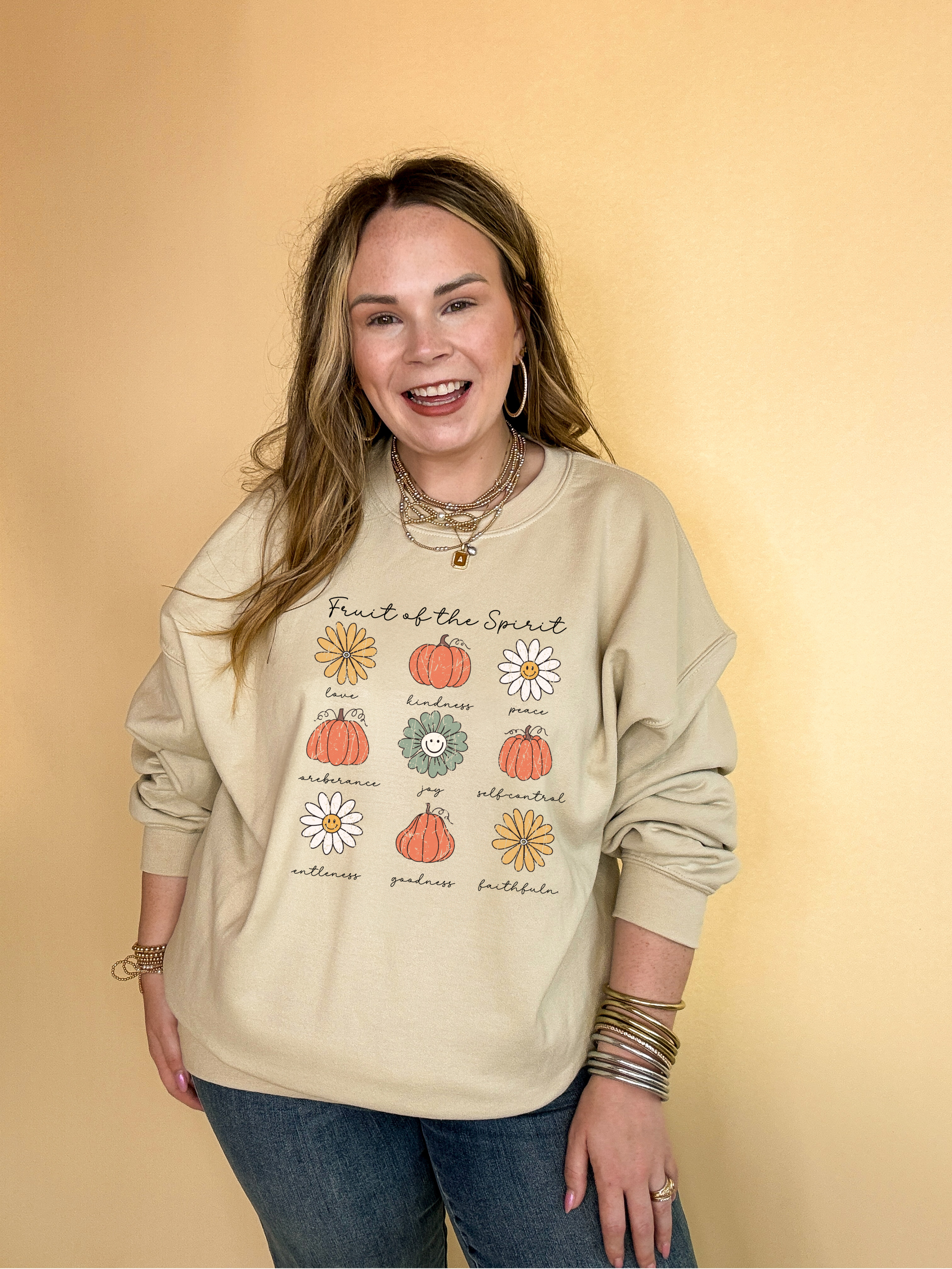 Online Exclusive | Fruits of the Spirit with Pumpkin and Flower Icons Graphic Sweatshirts in Multiple Color Options