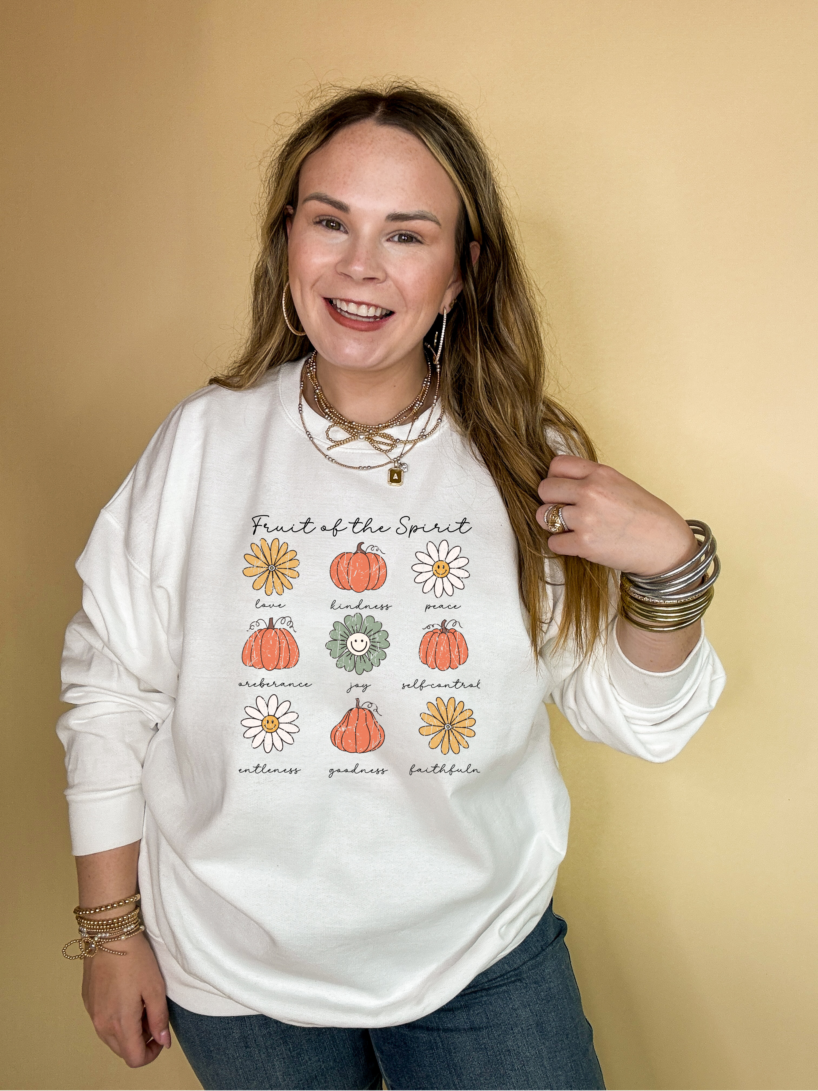 Online Exclusive | Fruits of the Spirit with Pumpkin and Flower Icons Graphic Sweatshirts in Multiple Color Options