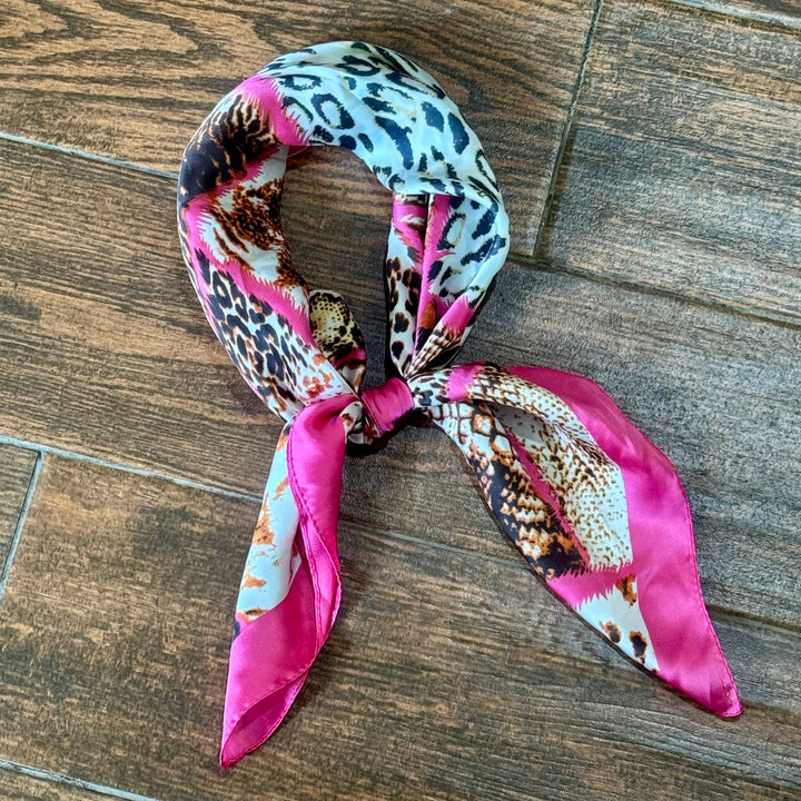 Animal Print Silky Scarf in Hot Pink