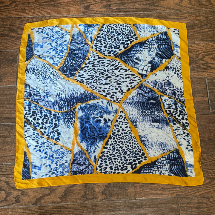 Animal Print Silky Scarf in Blue & Yellow