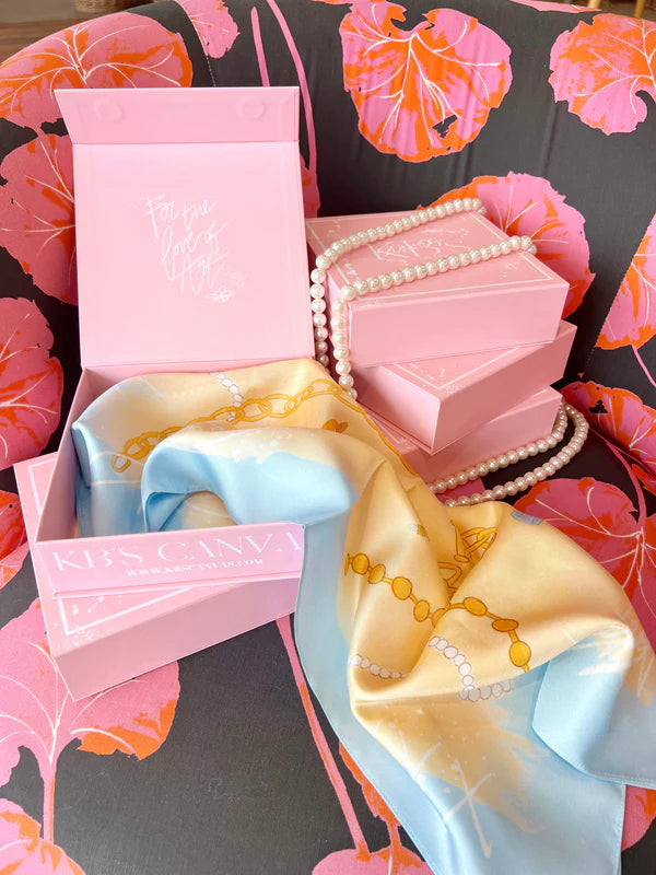 KB's Canvas | Le Jewel Jewelry Print Scarf in Yellow and Blue