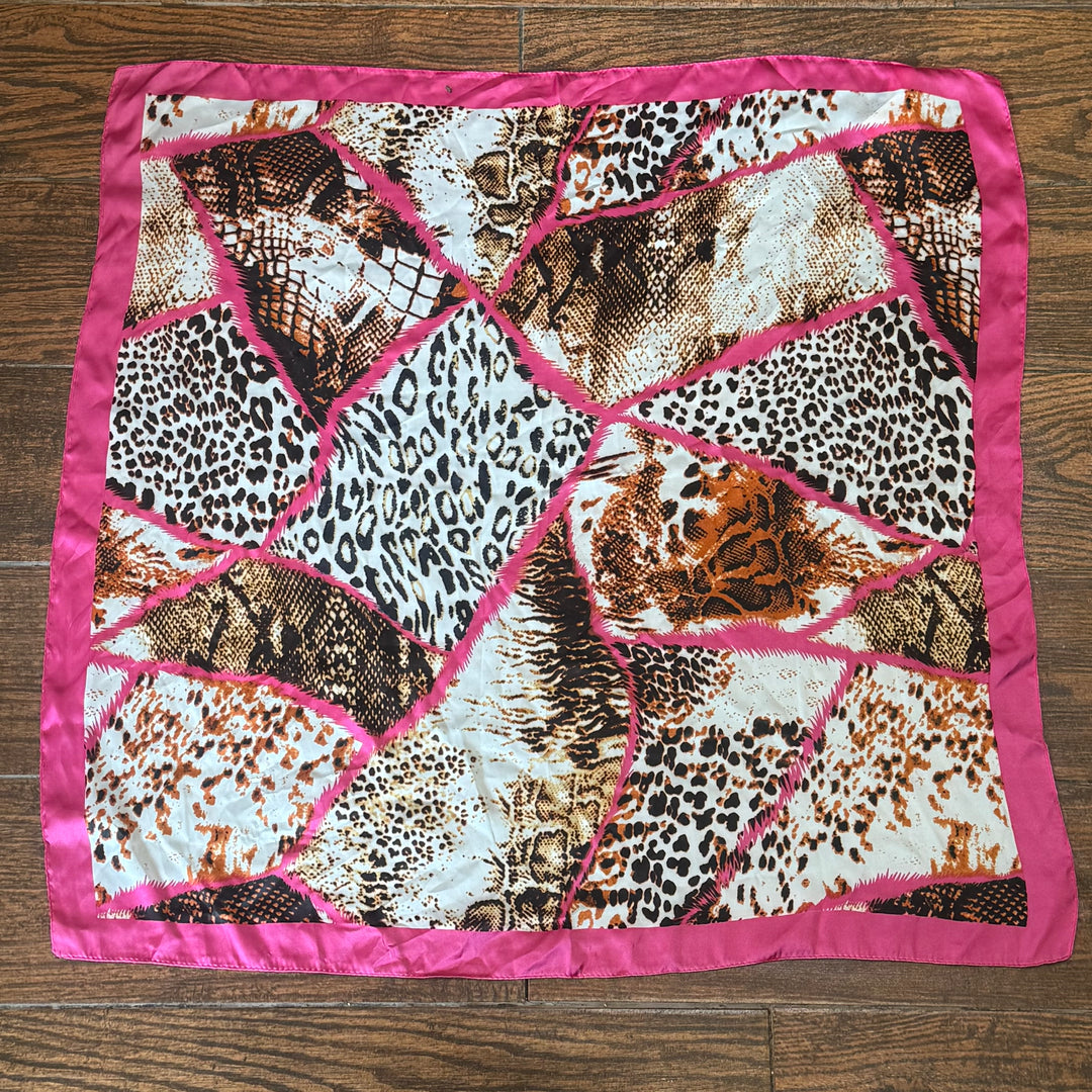 Animal Print Silky Scarf in Hot Pink