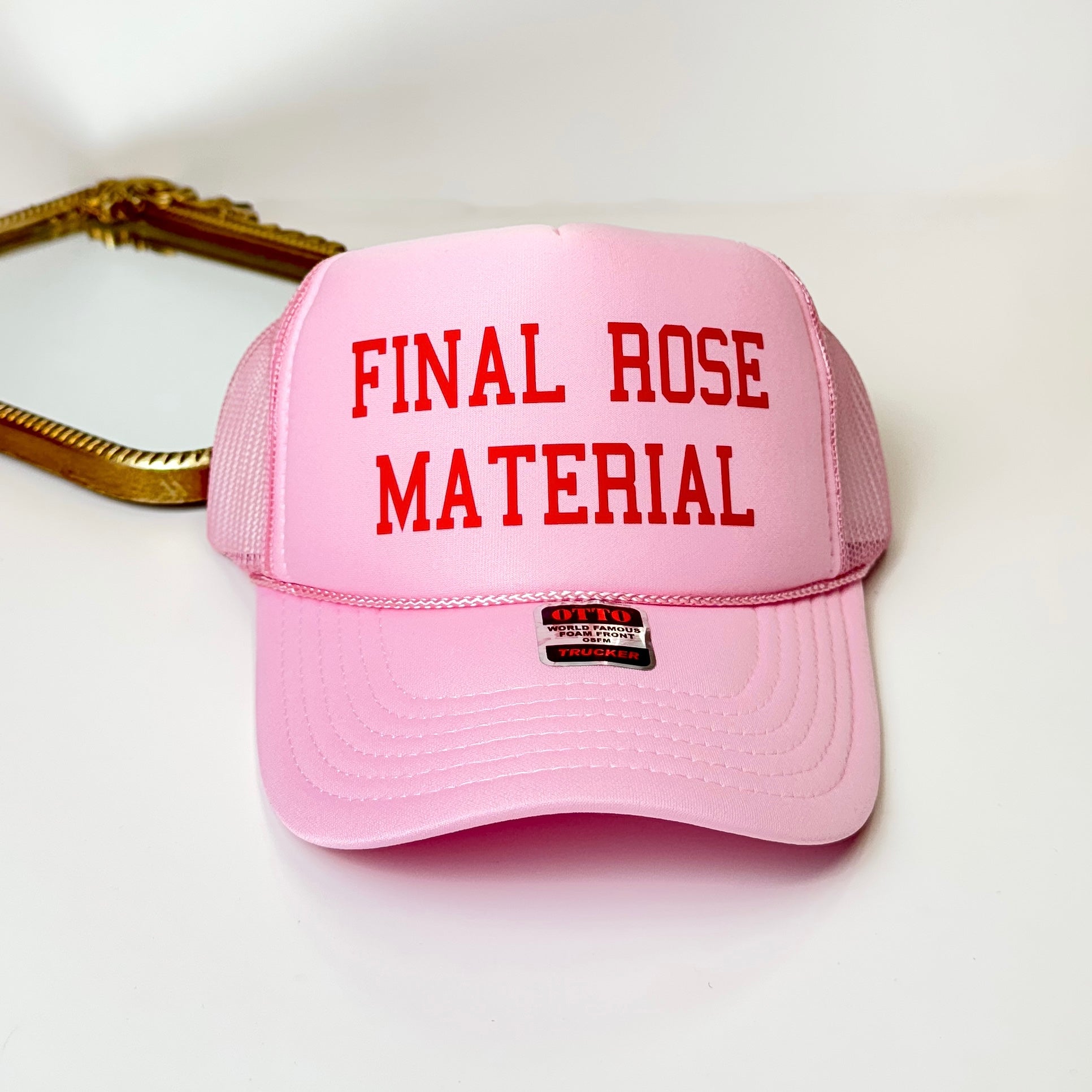 Final Rose Material Foam Trucker Hat in Light Pink - Giddy Up Glamour Boutique