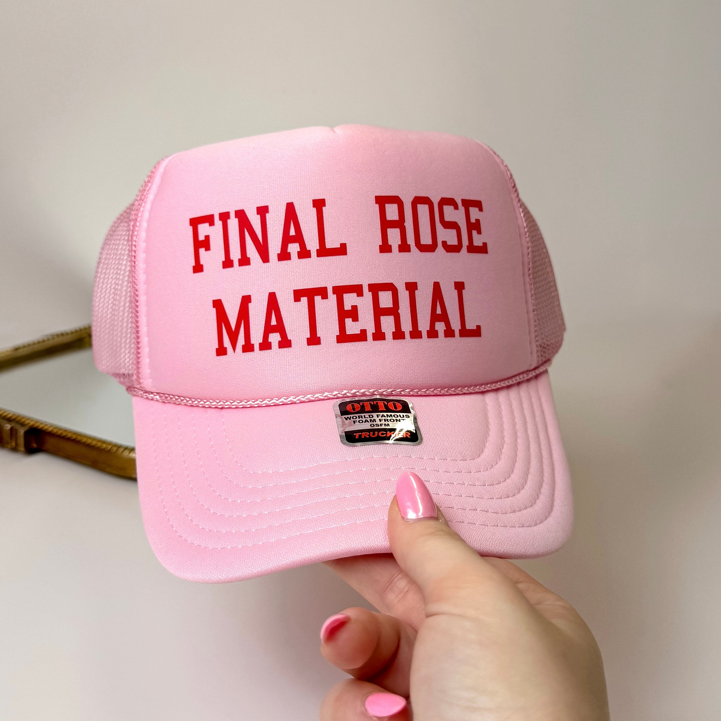 Final Rose Material Foam Trucker Hat in Light Pink - Giddy Up Glamour Boutique