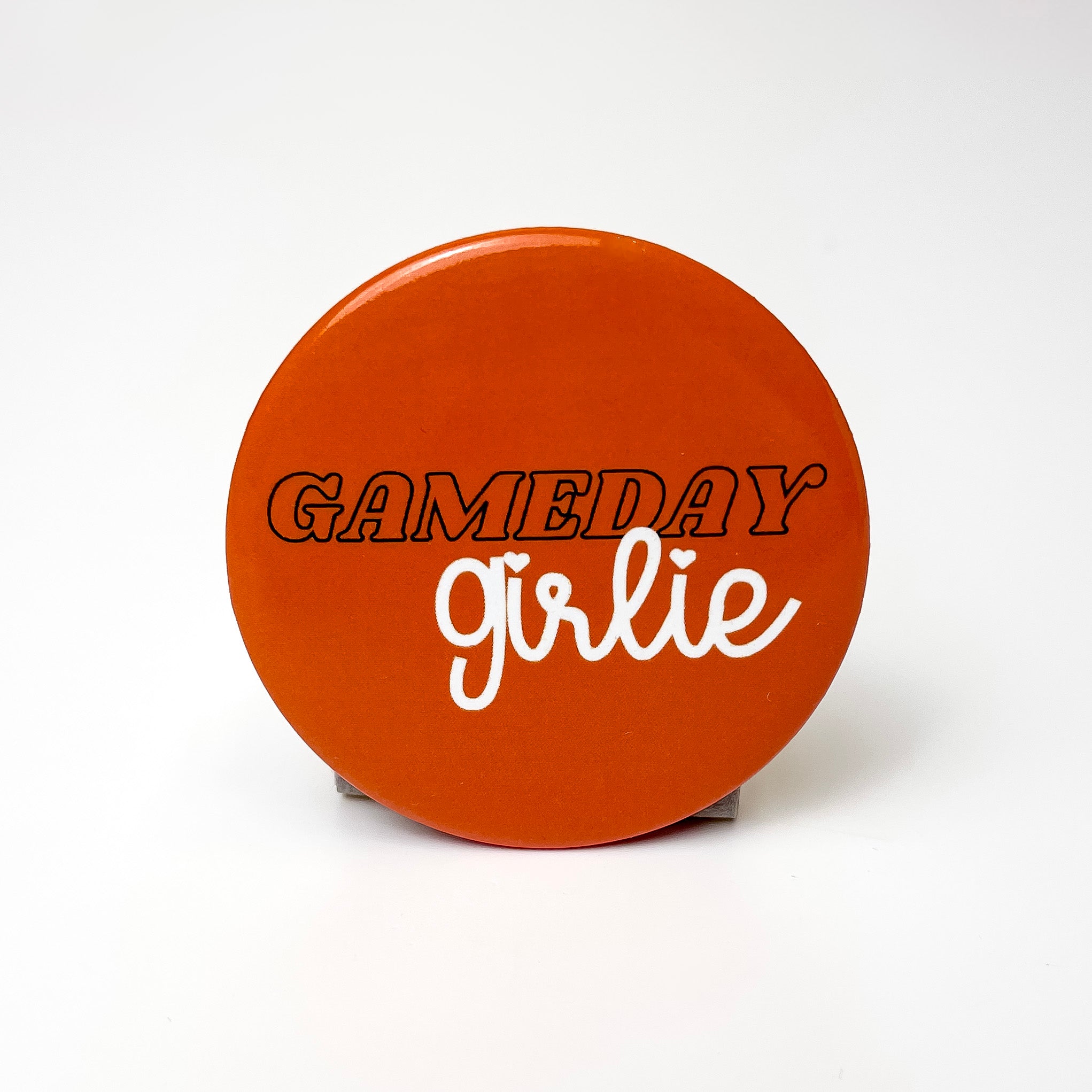 Gameday Girlie Gameday Button Pin in Orange and White