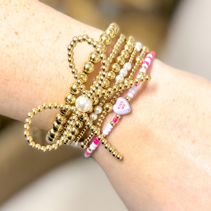 GUG Exclusive by Beaded Blondes | Valentines Day Kiss Me Conversation Heart on Hot Pink and Lilac Sprinkle