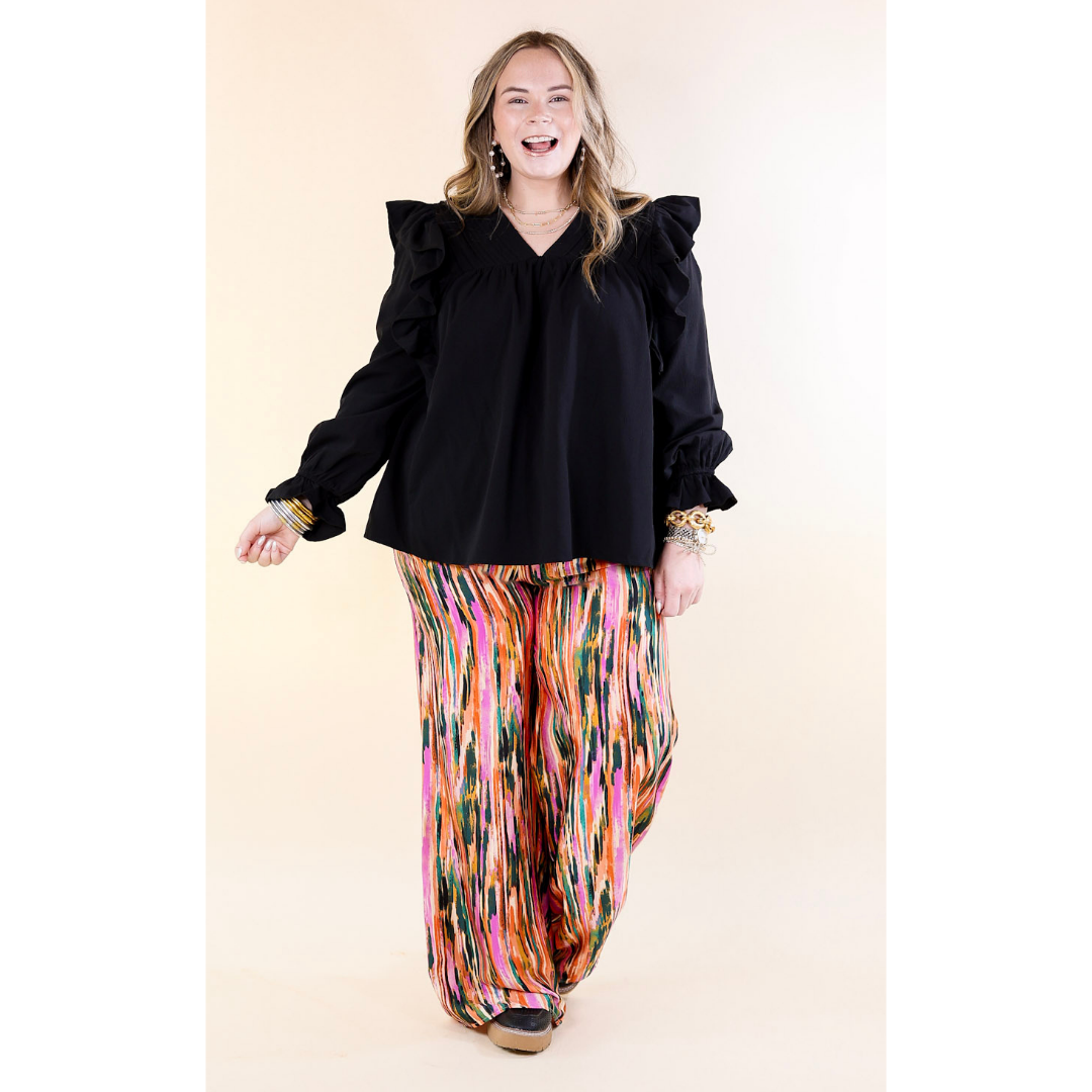 Garden Gypsy Satin Pants with a Tie in Orchid Purple Mix