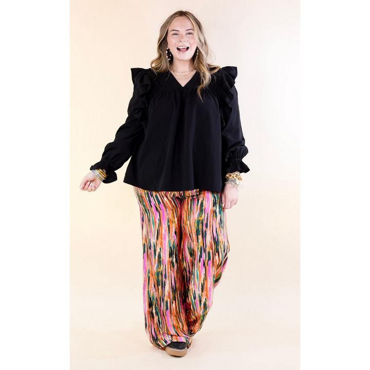 Garden Gypsy Satin Pants with a Tie in Orchid Purple Mix