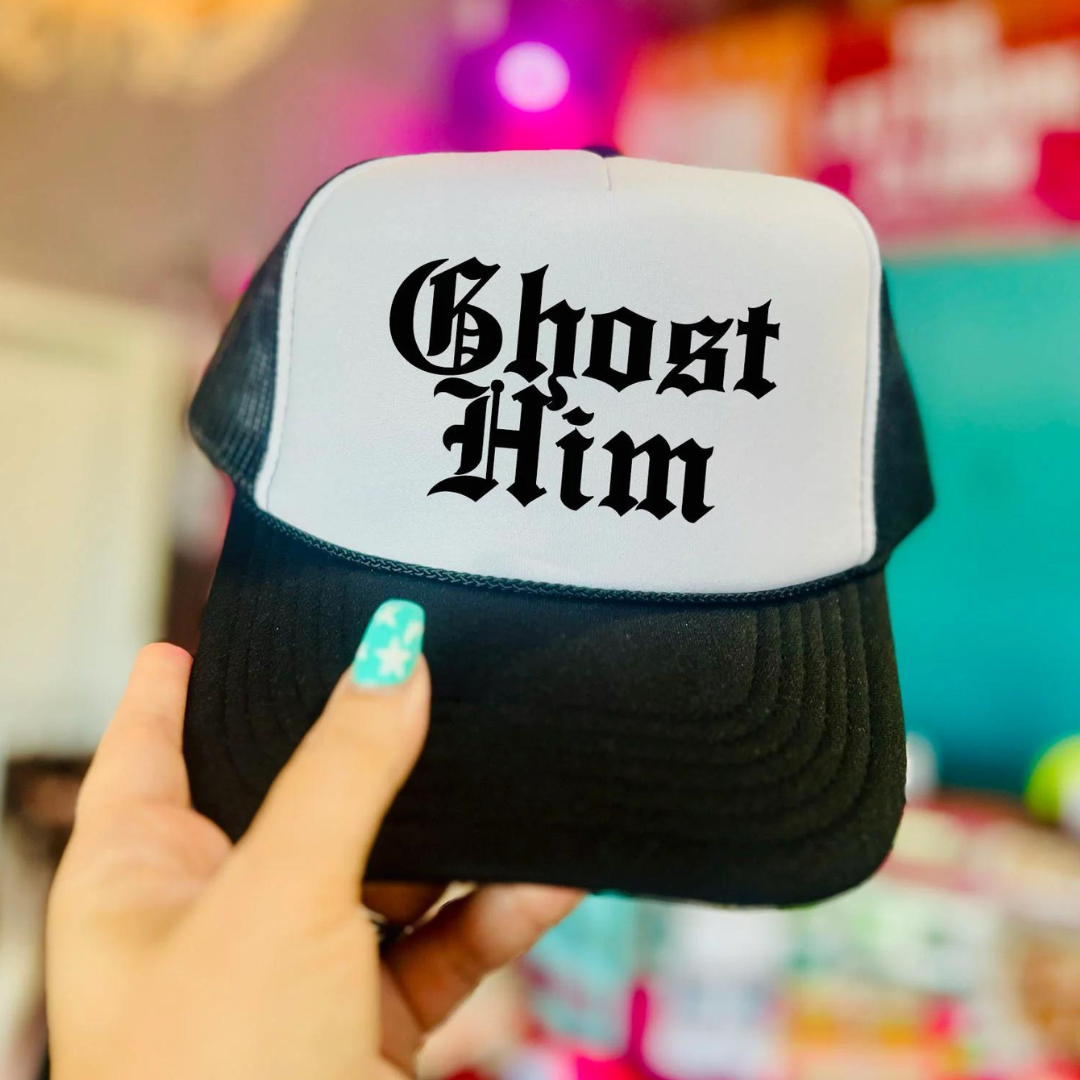 Online Exclusive | Ghost Him Trucker Cap in Black and white