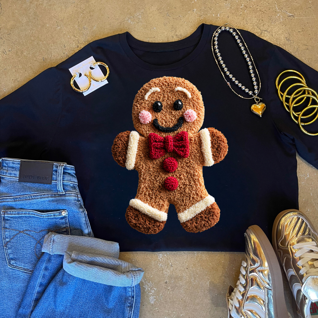 Online Exclusive | Gingerbread Man Faux Yarn Christmas Graphic on Tee and Sweatshirt Options