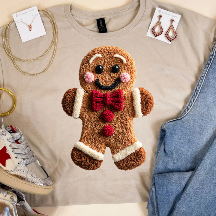 Online Exclusive | Gingerbread Man Faux Yarn Christmas Graphic on Tee and Sweatshirt Options