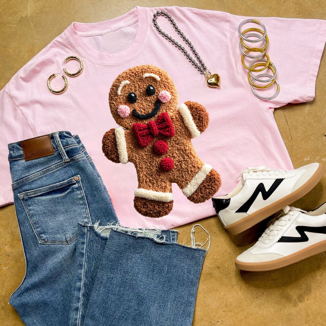 Online Exclusive | Gingerbread Man Faux Yarn Christmas Graphic on Tee and Sweatshirt Options